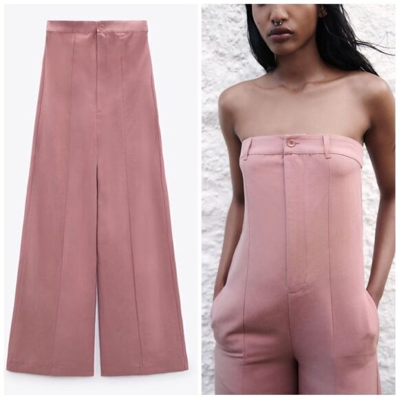 Zara STRAPLESS LINEN BLEND JUMPSUIT - Picture 1 of 9